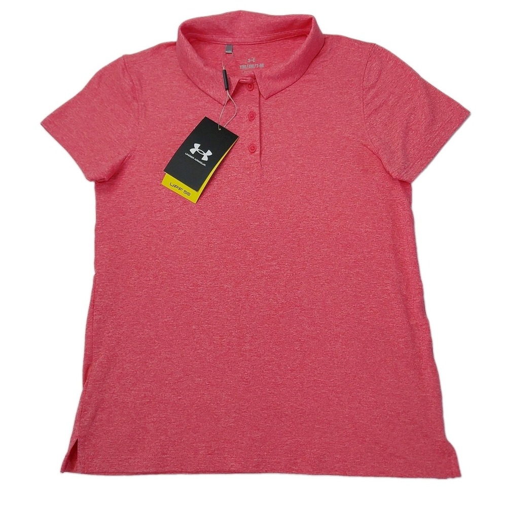 Under Armour Golf Polo Shirt Youth Girls Medium NWT UPF 50 Pink‎